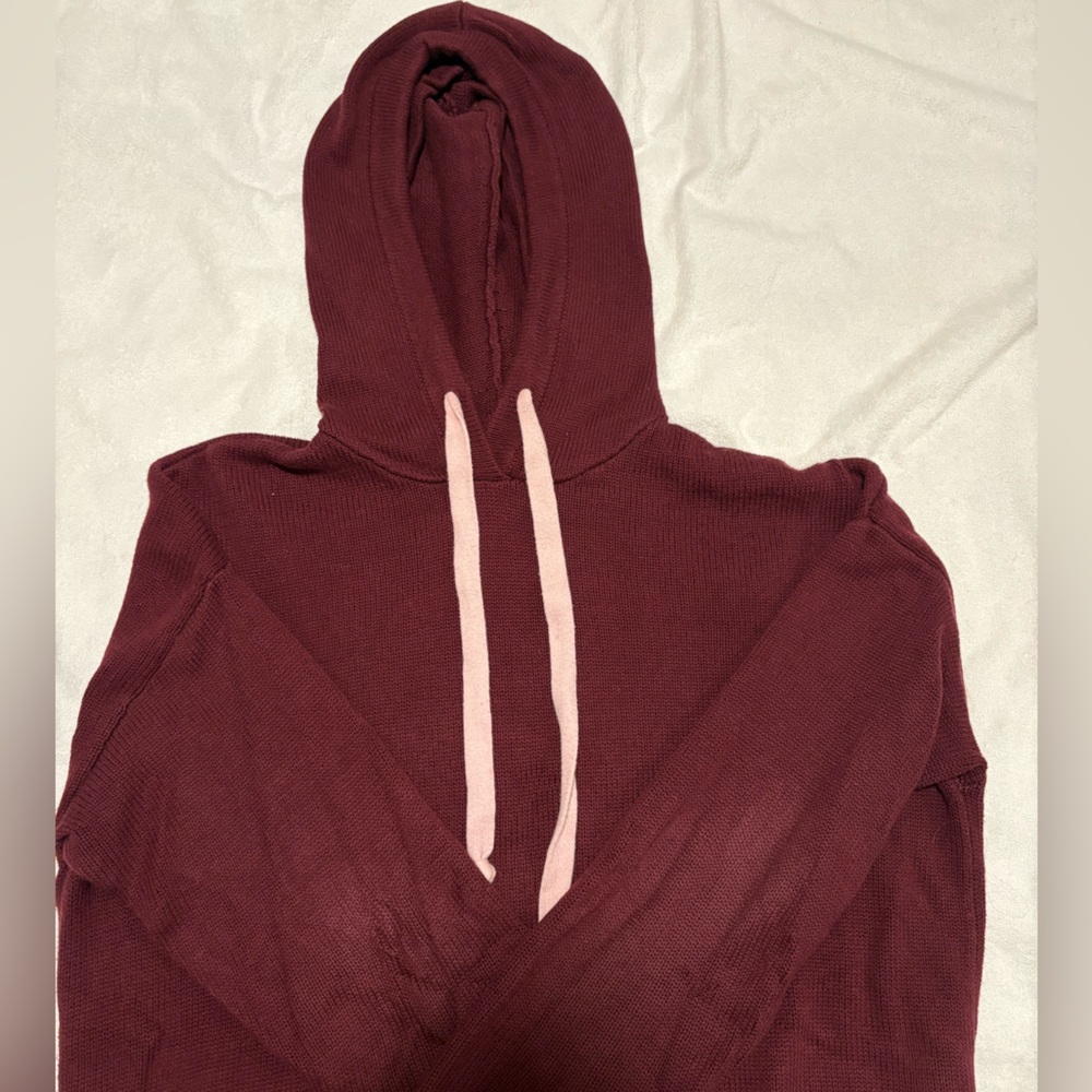 Saks Fifth Avenue Maroon Hoodie with Pale Pink Drawstrings